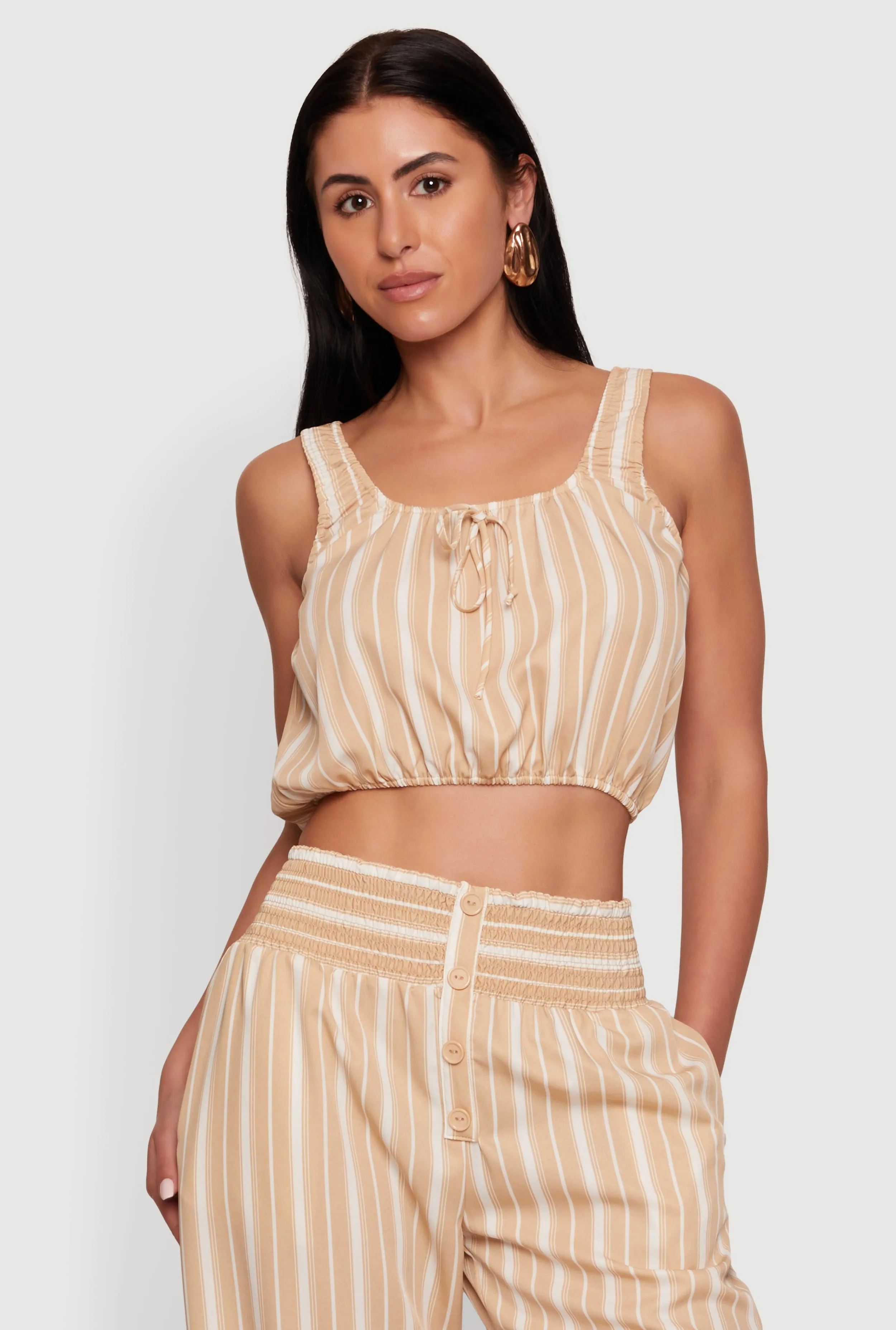 Sleeveless Striped Crop Top with Tie Front Detail sold by Rainbow