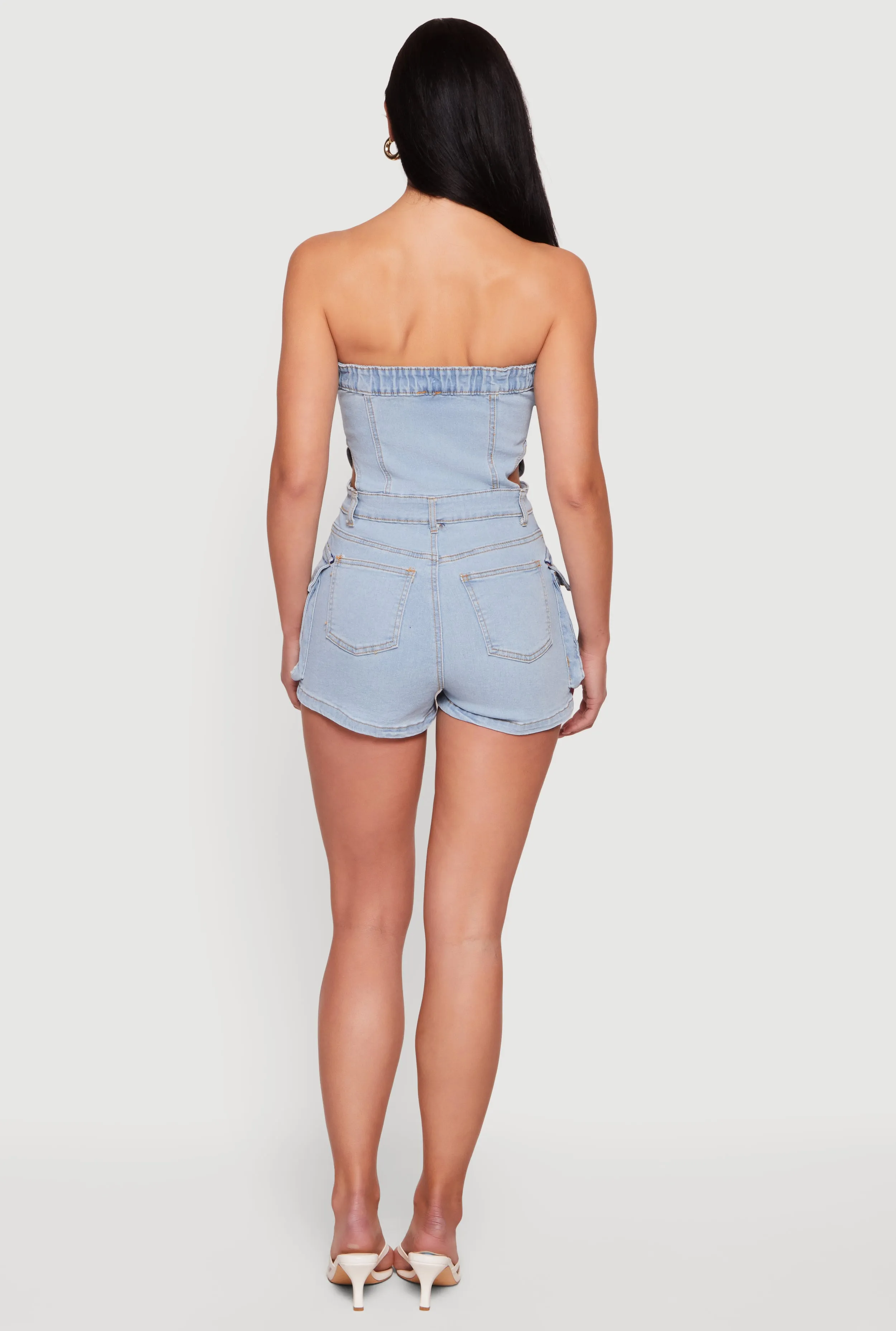Denim Button Front Cargo Pocket Romper sold by Rainbow product image thumbnail 3