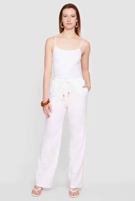 Beaded Drawstring Waist Linen Pull On Pants made by Rainbow