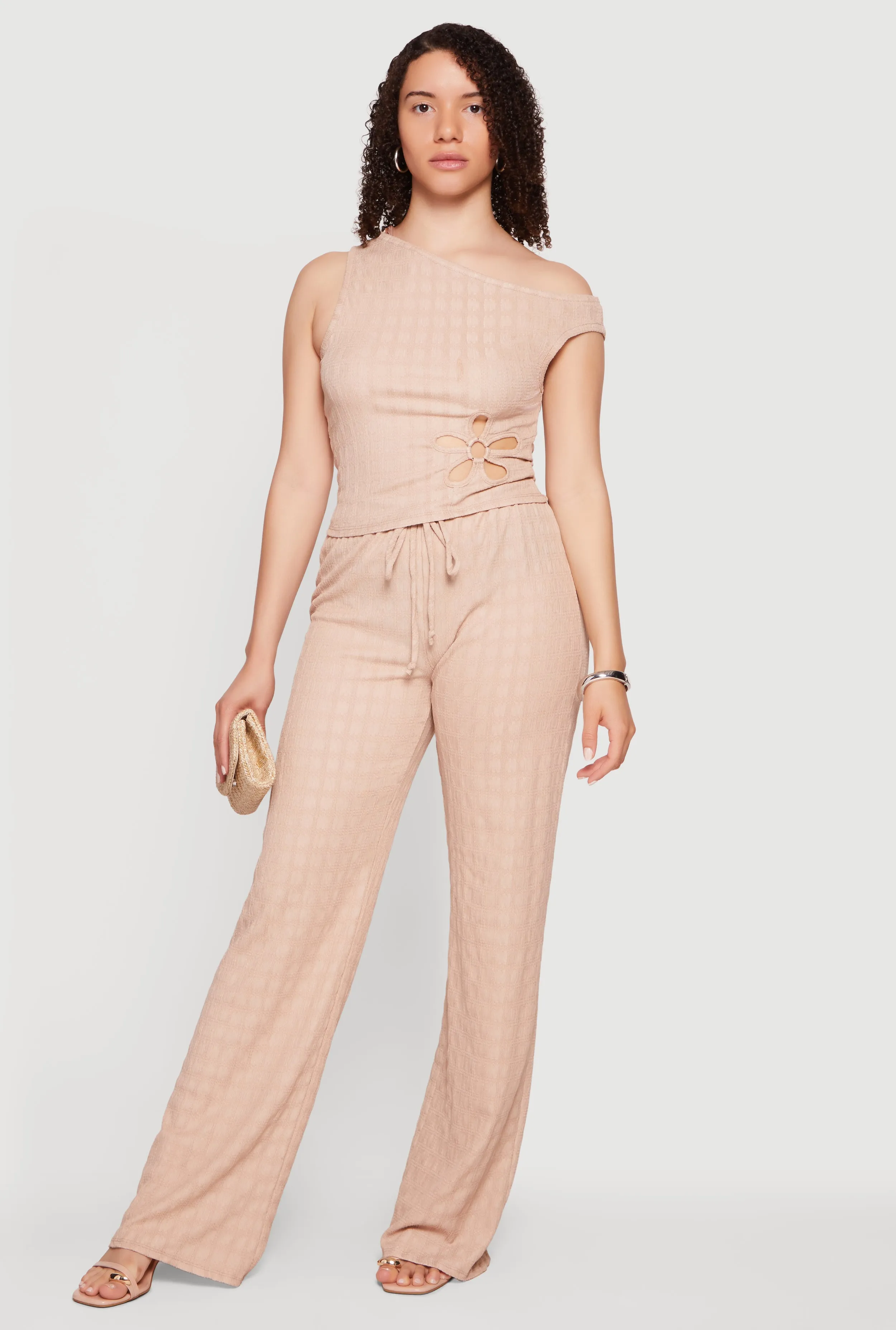 Textured Knit High Waisted Wide Leg Pull On Pants sold by Rainbow