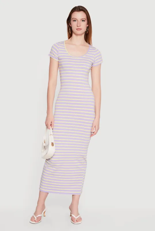 Striped Scoop Neck Back Slit Midi Dress made by Daisy