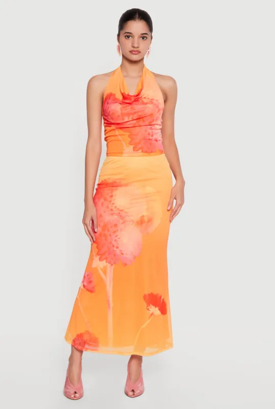 Floral Mesh Maxi Mermaid Skirt made by Rainbow