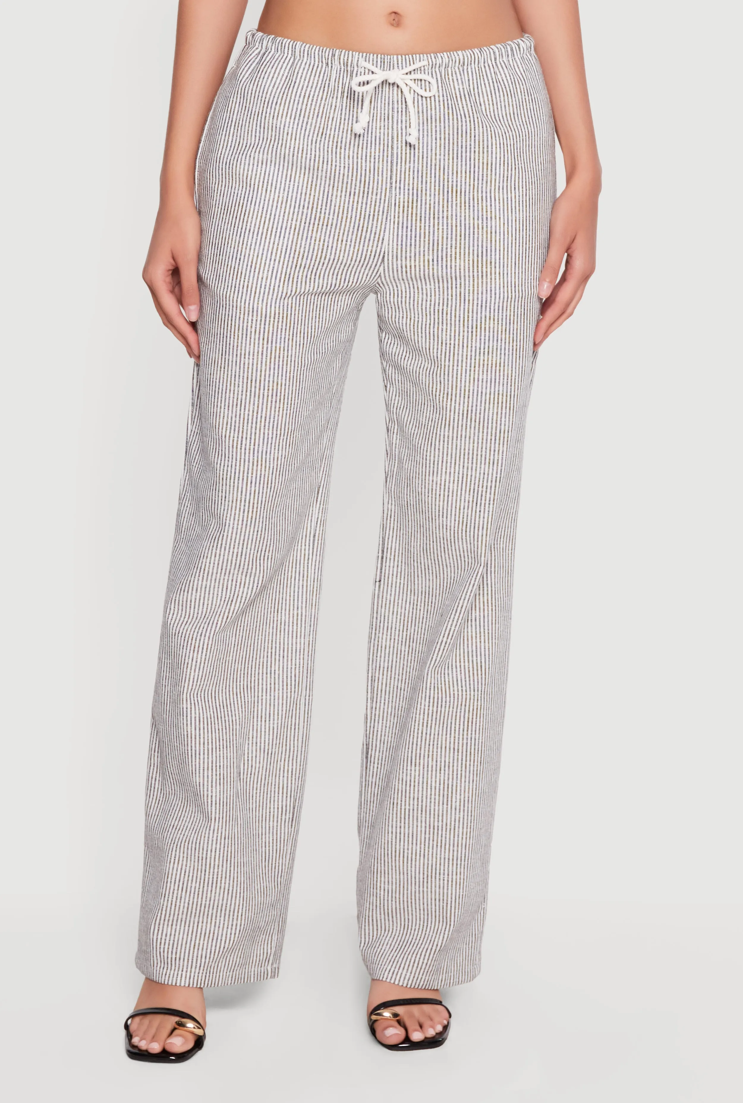 Striped Linen Drawstring Waist Pull On Pants sold by Rainbow product image thumbnail 3