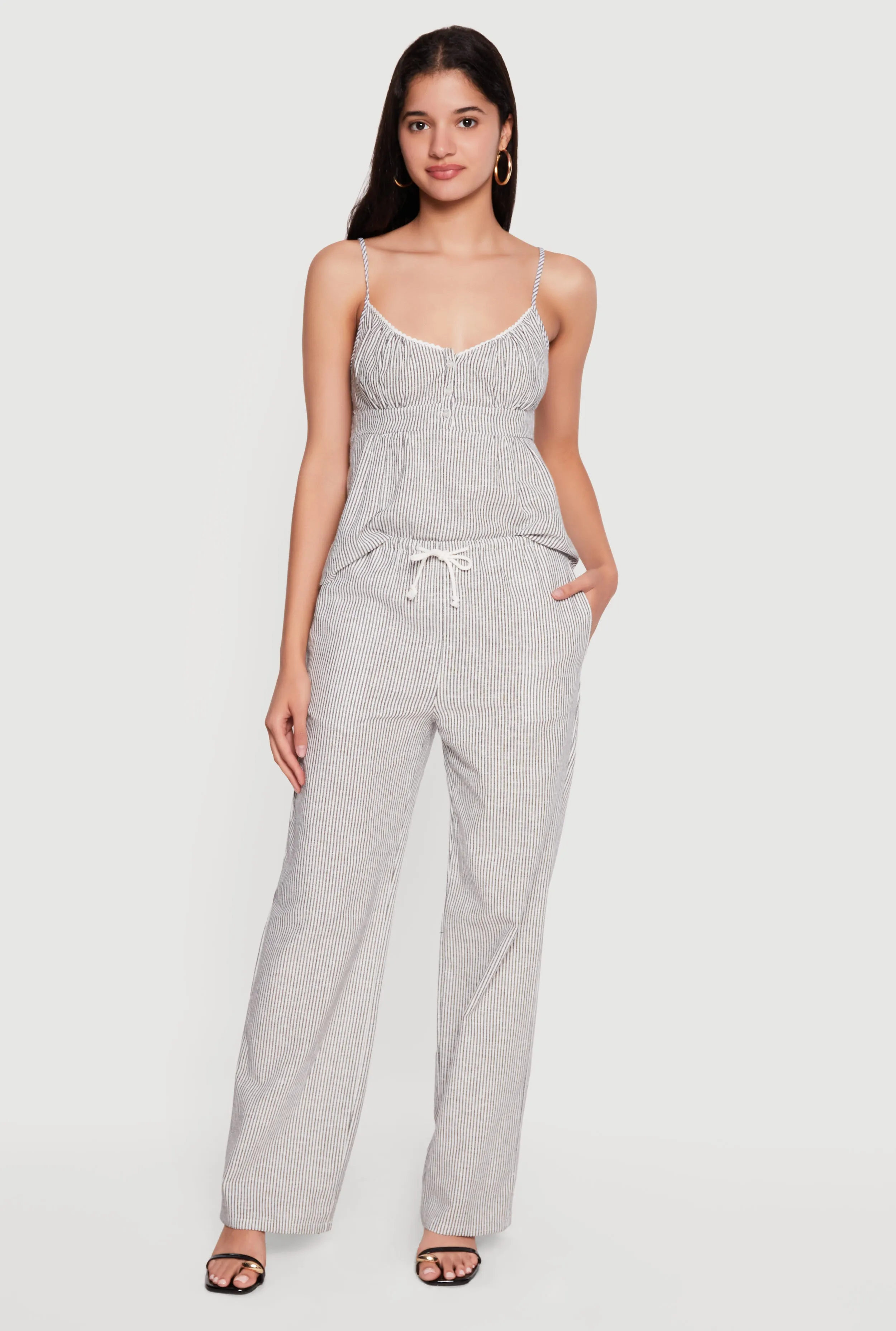 Striped Linen Drawstring Waist Pull On Pants sold by Rainbow