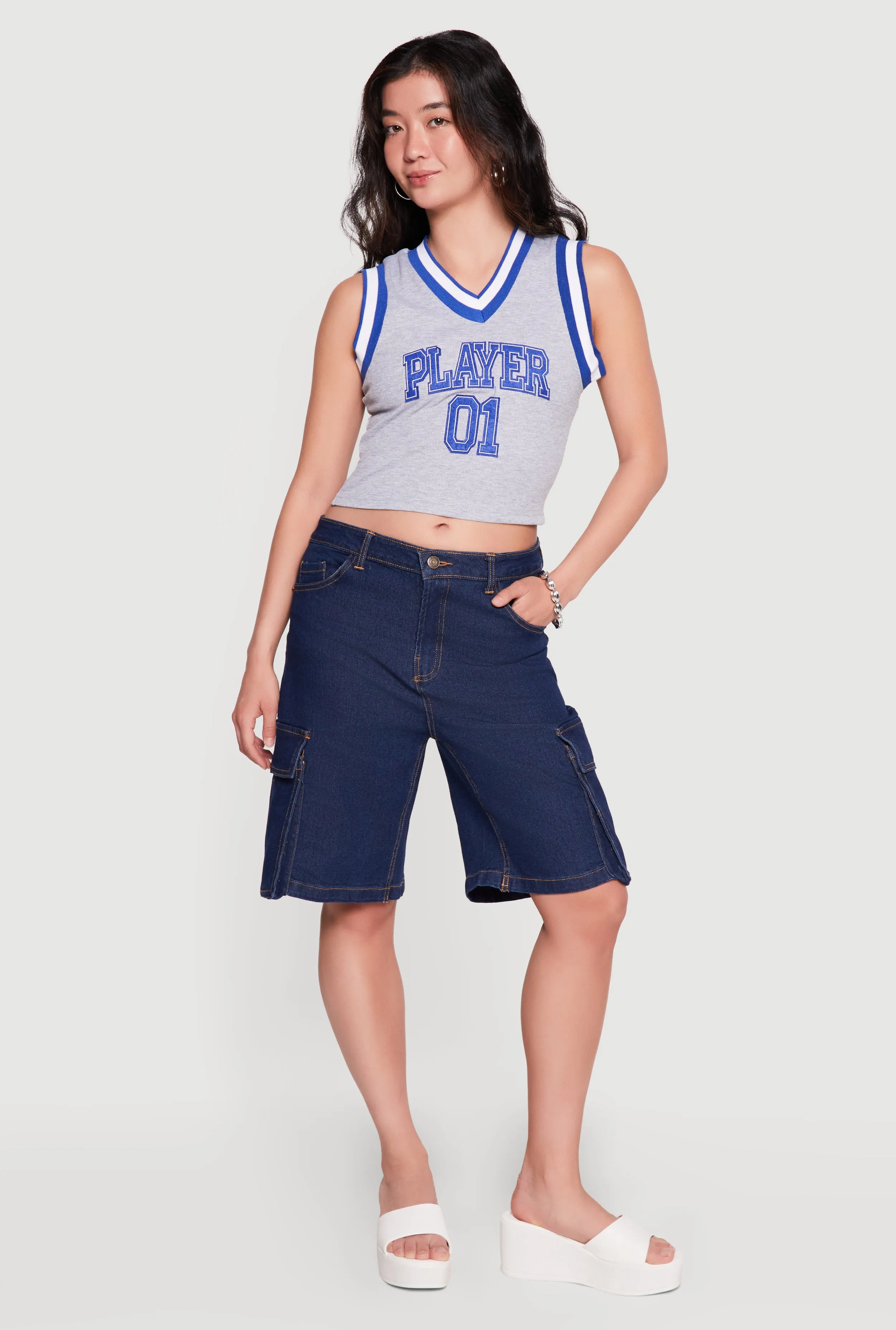 Denim Cargo Pocket Bermuda Shorts sold by Rainbow