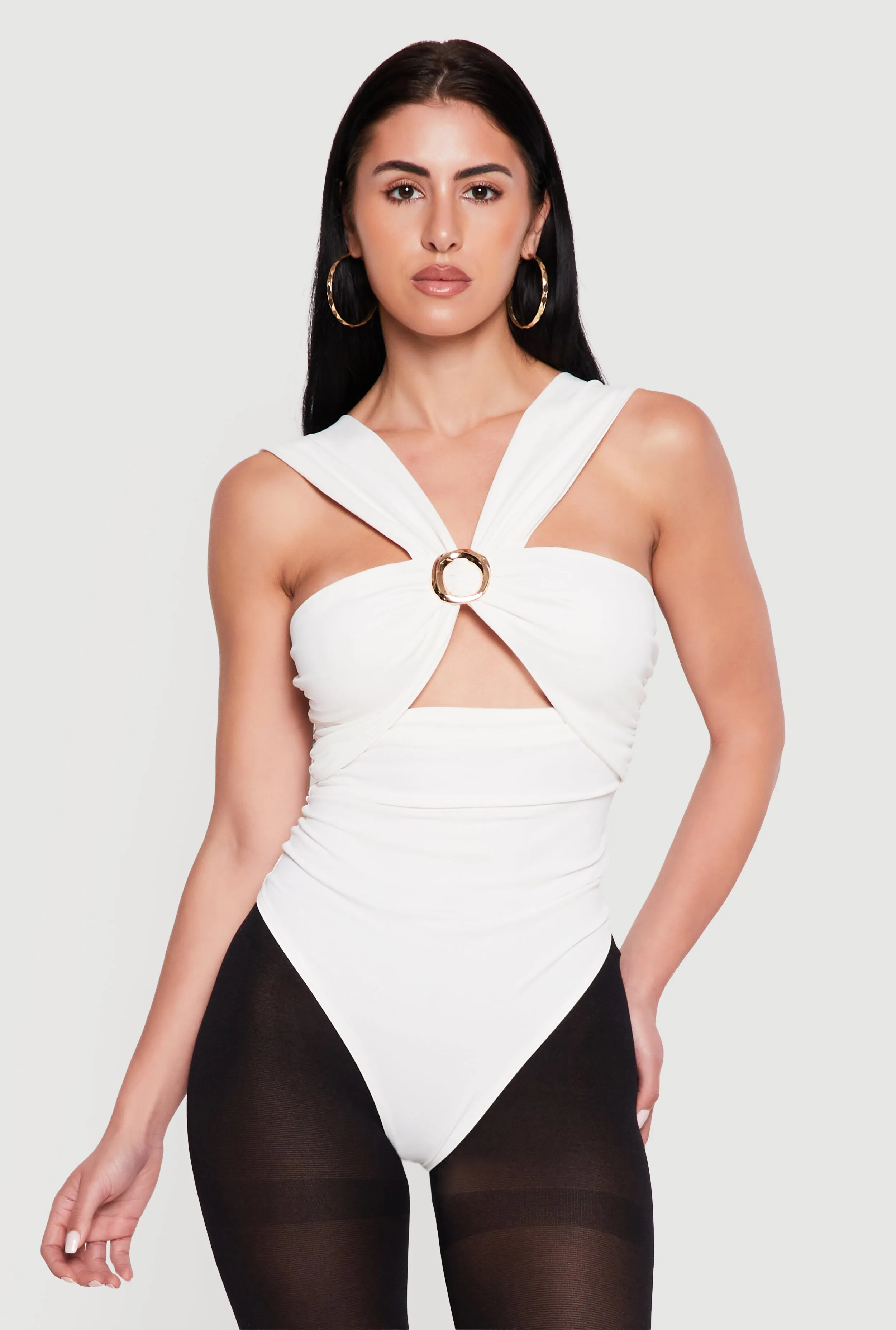 Metallic O Ring Detail Side Ruched Bodysuit sold by Rainbow product image thumbnail 2