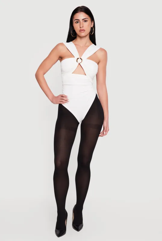 Metallic O Ring Detail Side Ruched Bodysuit made by Rainbow