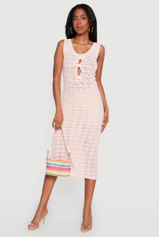 Sleeveless Crochet Midi Dress with Bows made by Rainbow