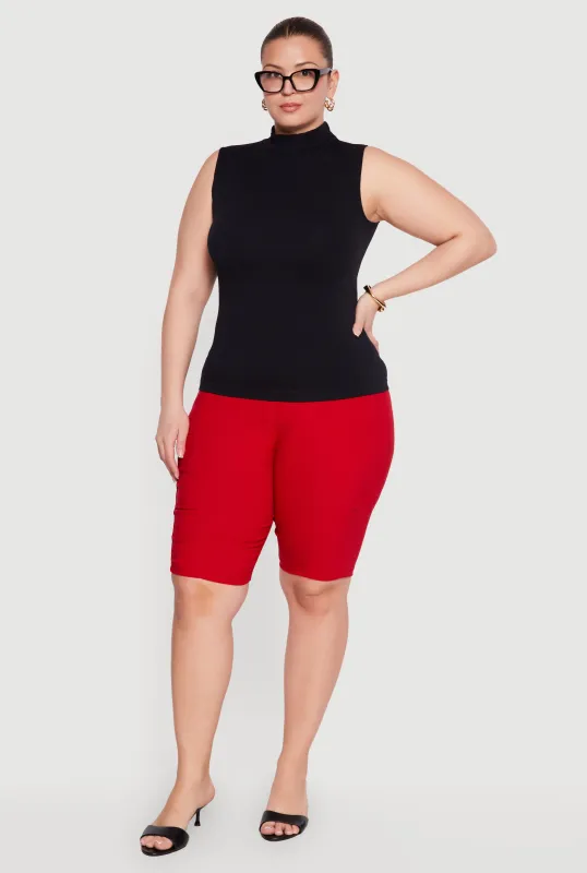 Plus Size Compression Rib Mock Neck Tank Top made by Rainbow