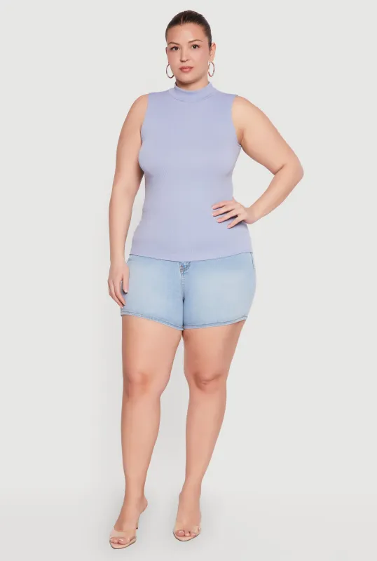 Plus Size Compression Rib Mock Neck Tank Top made by Rainbow