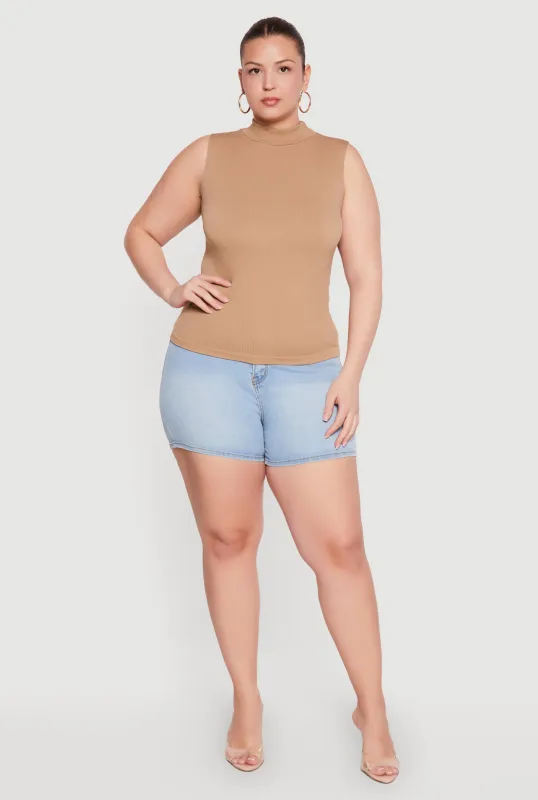 Plus Size Compression Rib Mock Neck Tank Top made by Rainbow