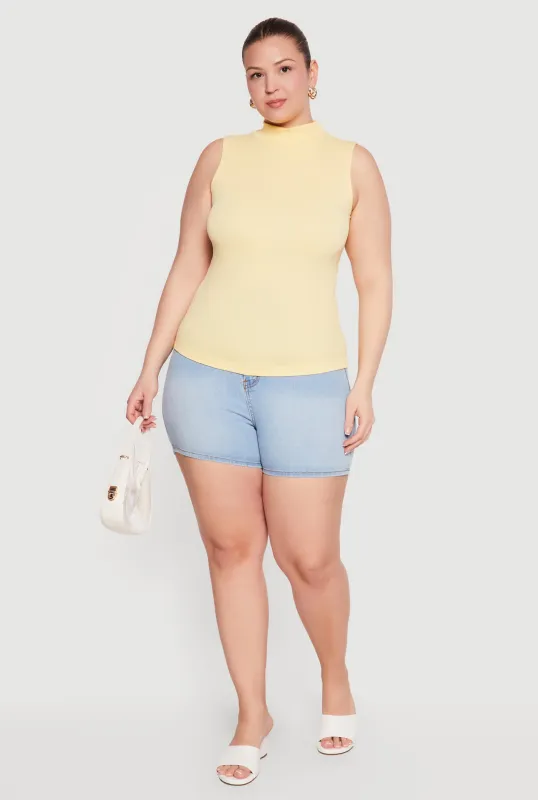 Plus Size Compression Rib Mock Neck Tank Top made by Rainbow