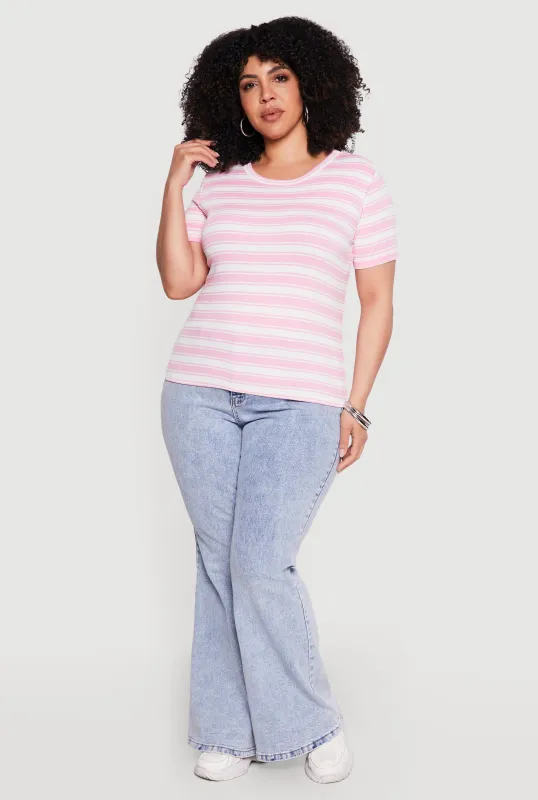 Plus Size Striped Short Sleeve Tee made by Rainbow