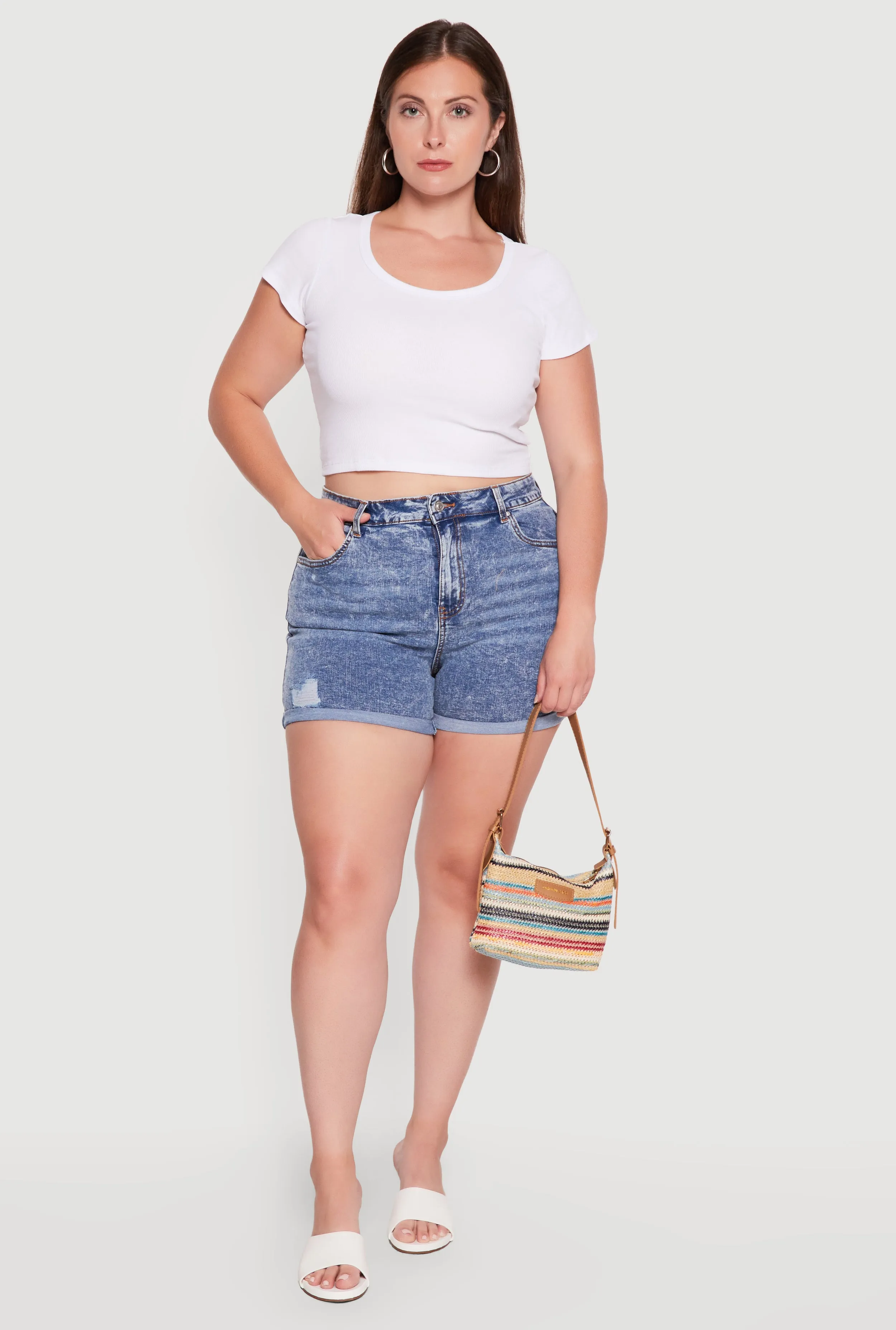 Plus Size WAX Acid Wash Distressed Rolled Cuffed Shorts sold by Rainbow product image thumbnail 2