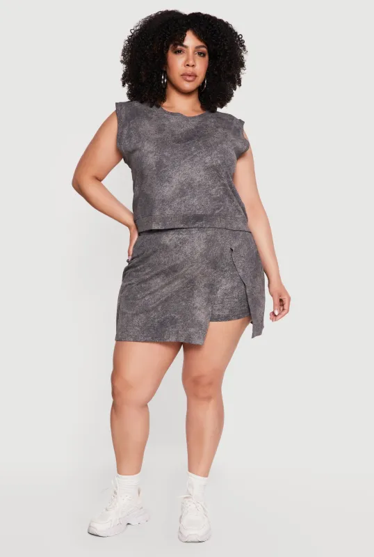 Plus Size High Waisted Acid Wash Wrap Skort made by Rainbow