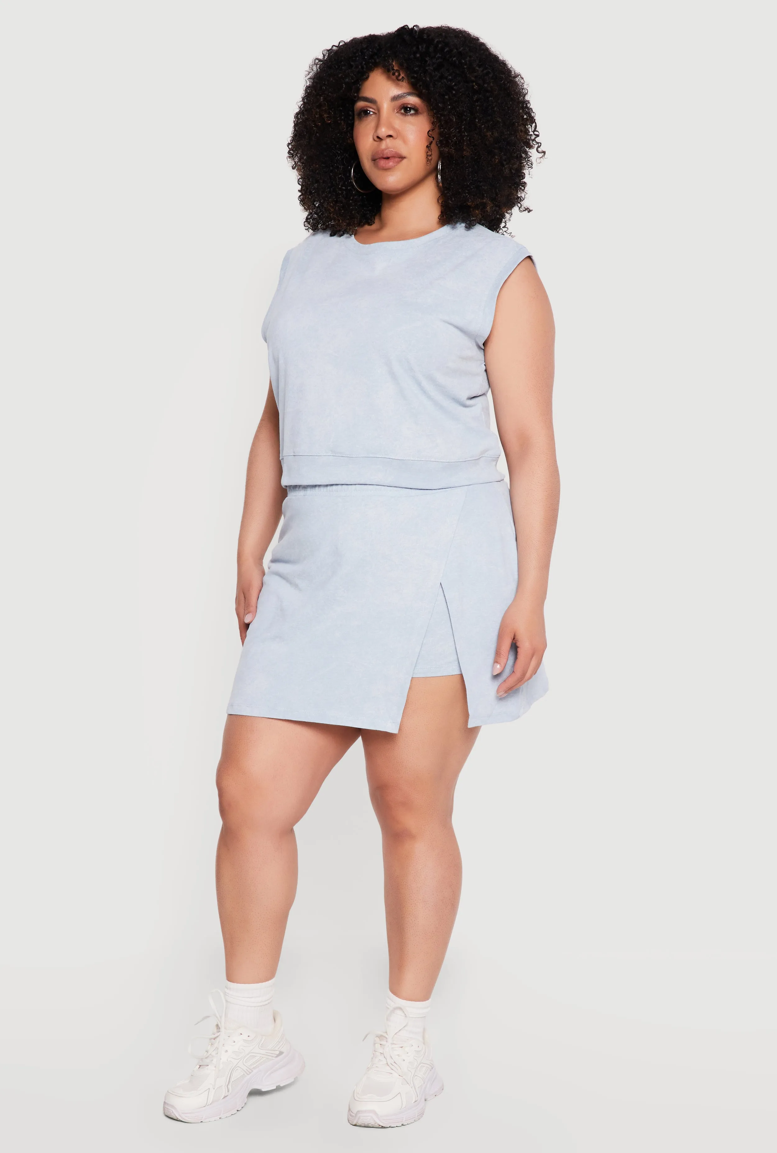 Plus Size High Waisted Acid Wash Wrap Skort sold by Rainbow product image thumbnail 3