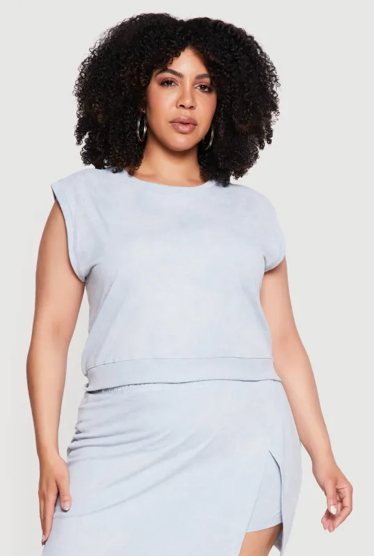 Plus Size Acid Wash Sleeveless Crop Top made by Rainbow