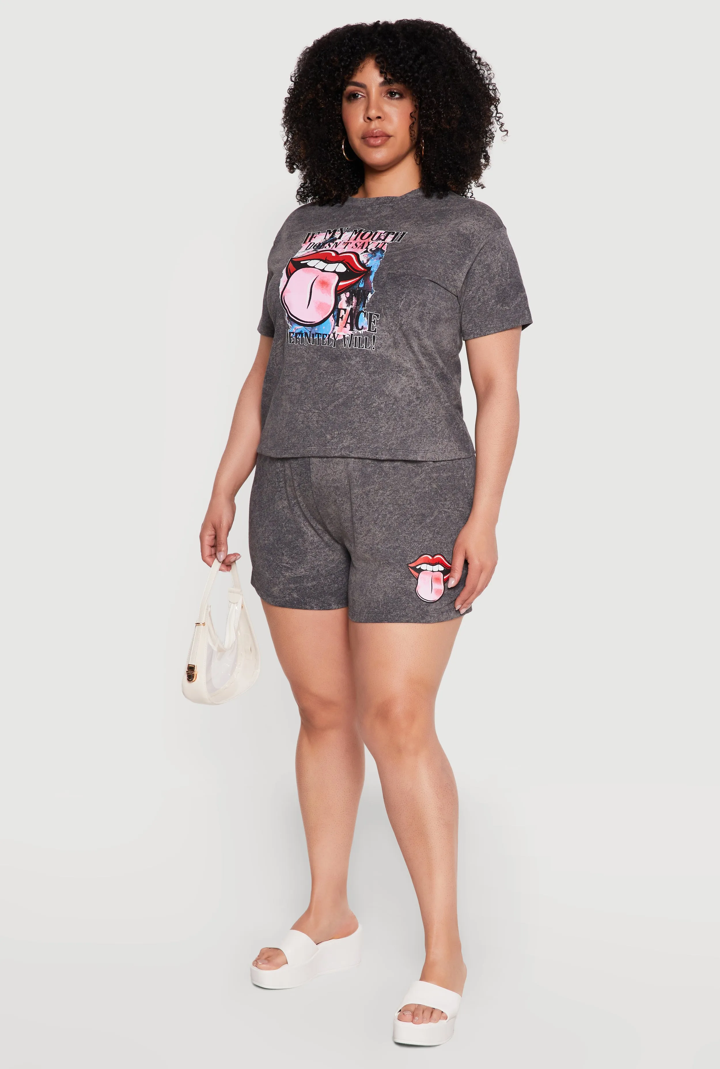 Plus Size Acid Wash Mouth Graphic Tee sold by Rainbow product image thumbnail 3