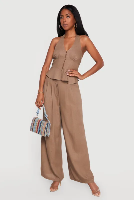 Linen Wide Leg Pull On Pants made by Haute Monde