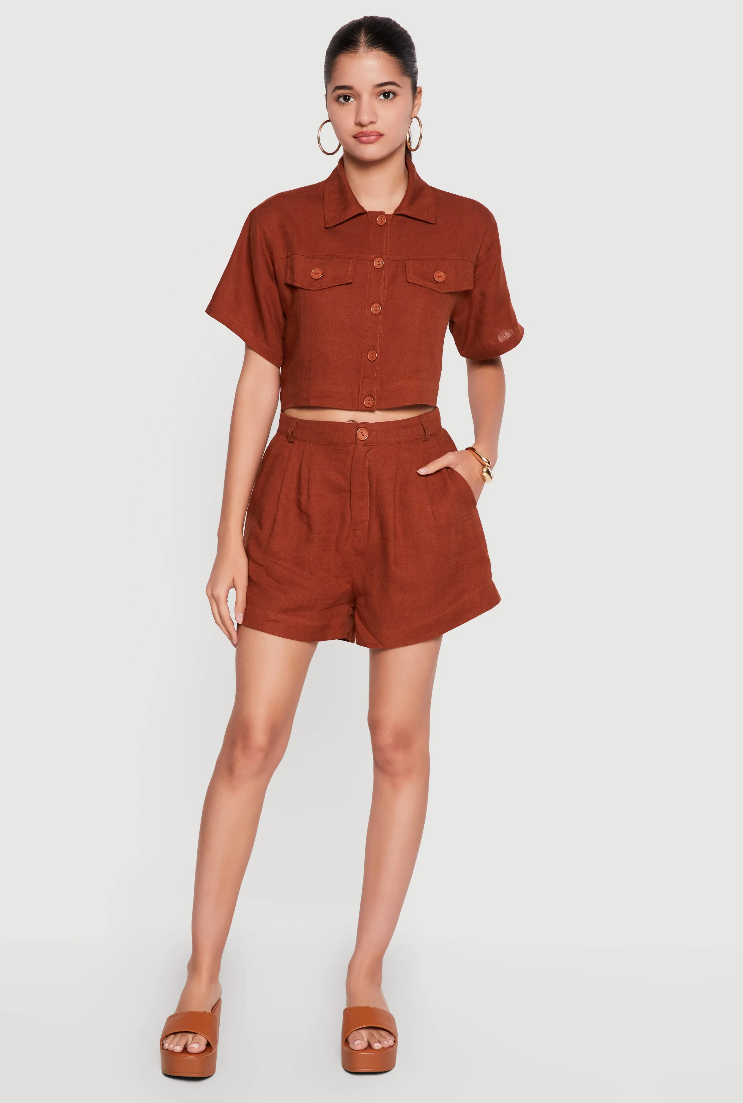 Linen High Waisted Shorts with Elastic Back sold by Rainbow product image thumbnail 4