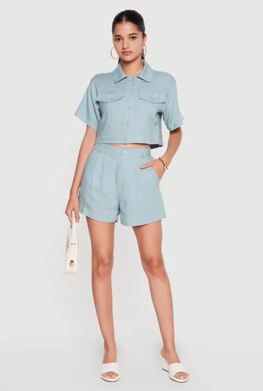 Linen High Waisted Shorts with Elastic Back made by Rainbow