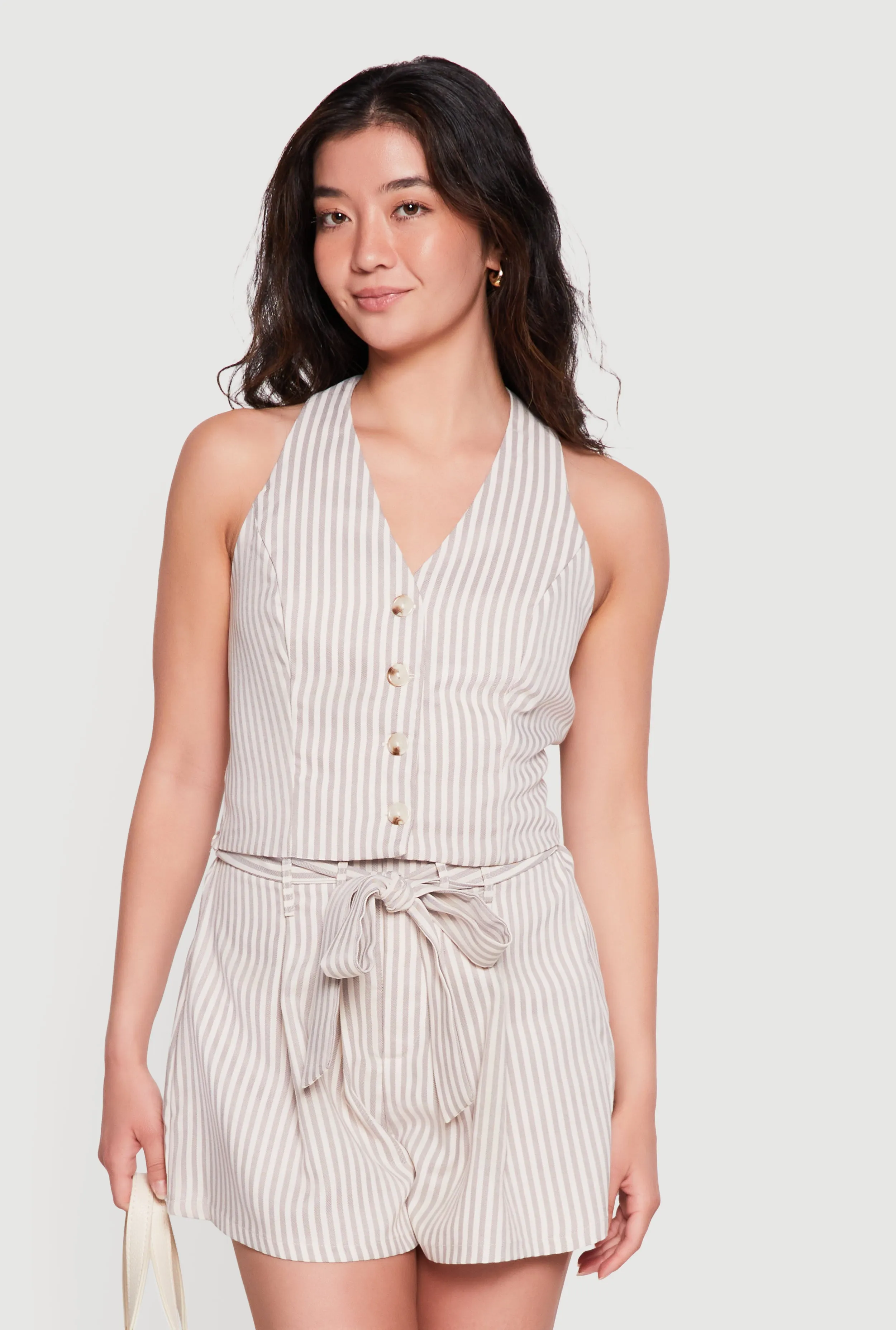 Striped Tie Back Halter Neck Blazer Vest sold by Rainbow
