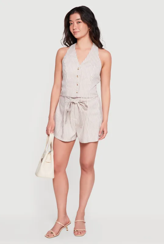 Striped Tie Waist Belted Shorts made by Rainbow
