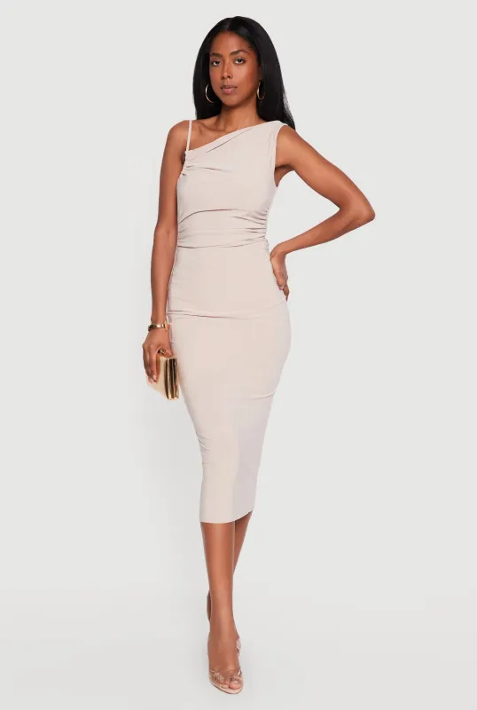 Twisted Strap Asymmetrical Neckline Midi Dress made by Rainbow