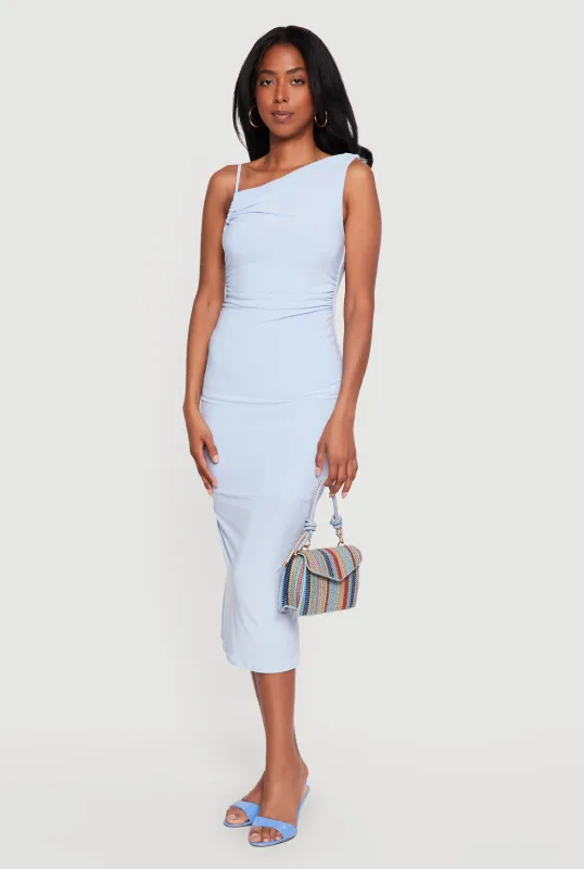 Twisted Strap Asymmetrical Neckline Midi Dress made by Rainbow