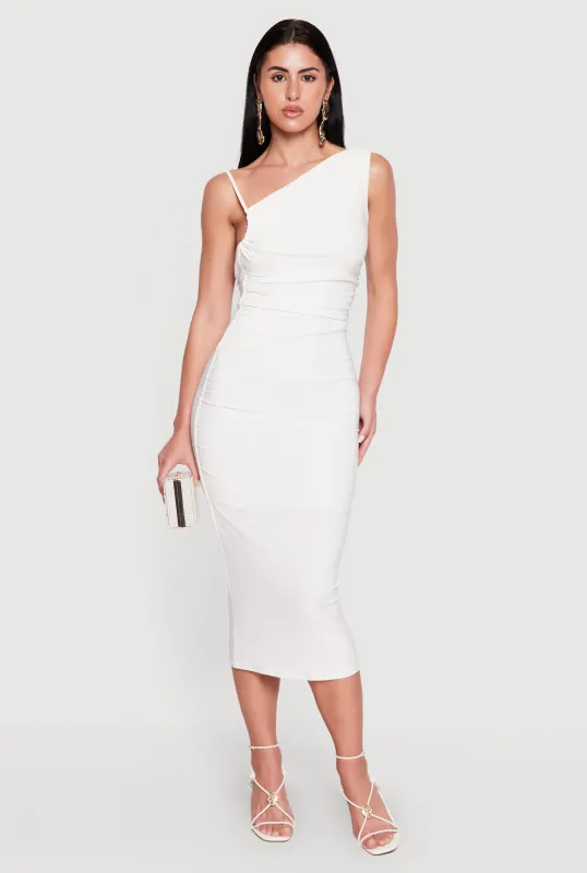 Twisted Strap Asymmetrical Neckline Midi Dress made by Rainbow