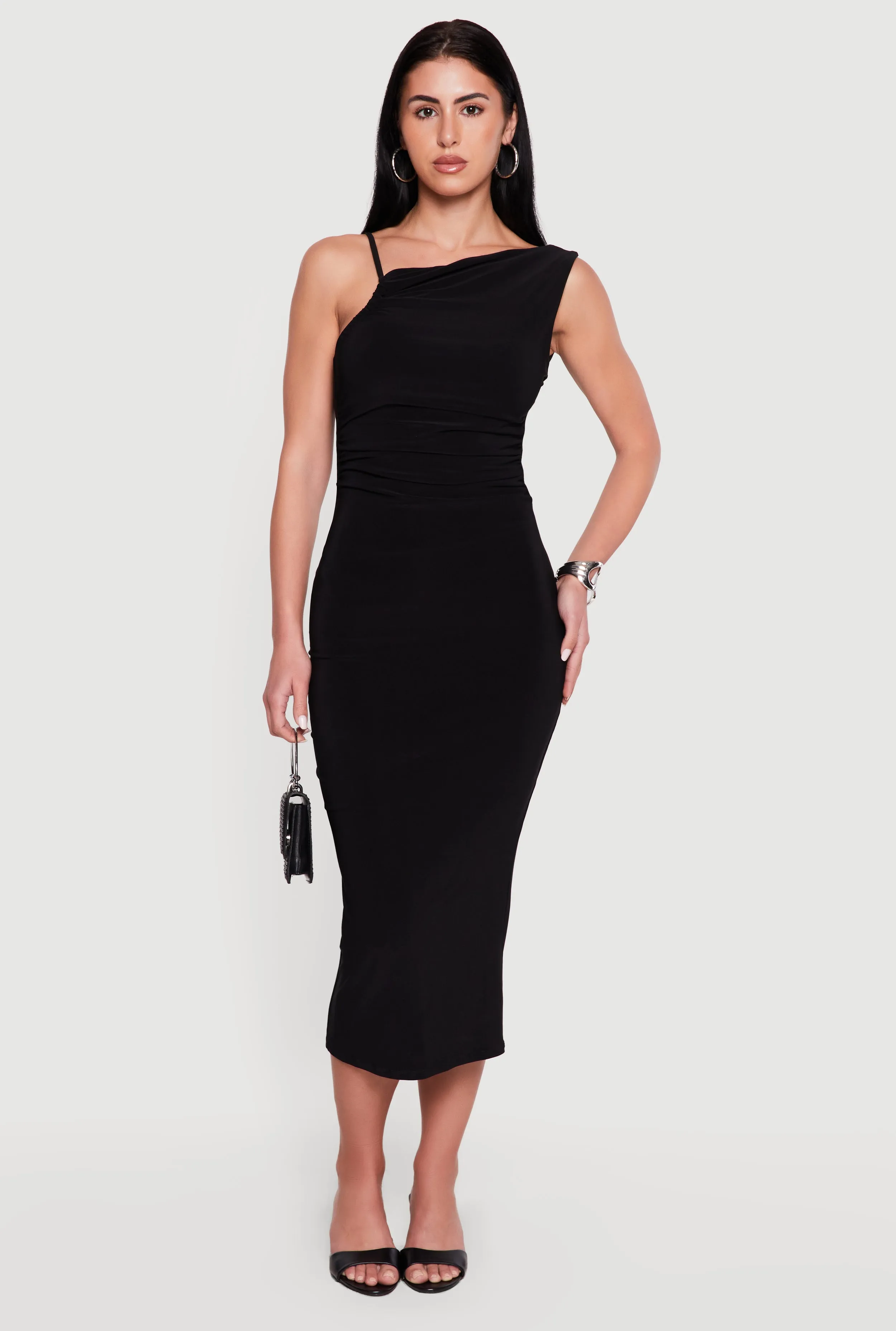 Twisted Strap Asymmetrical Neckline Midi Dress sold by Rainbow