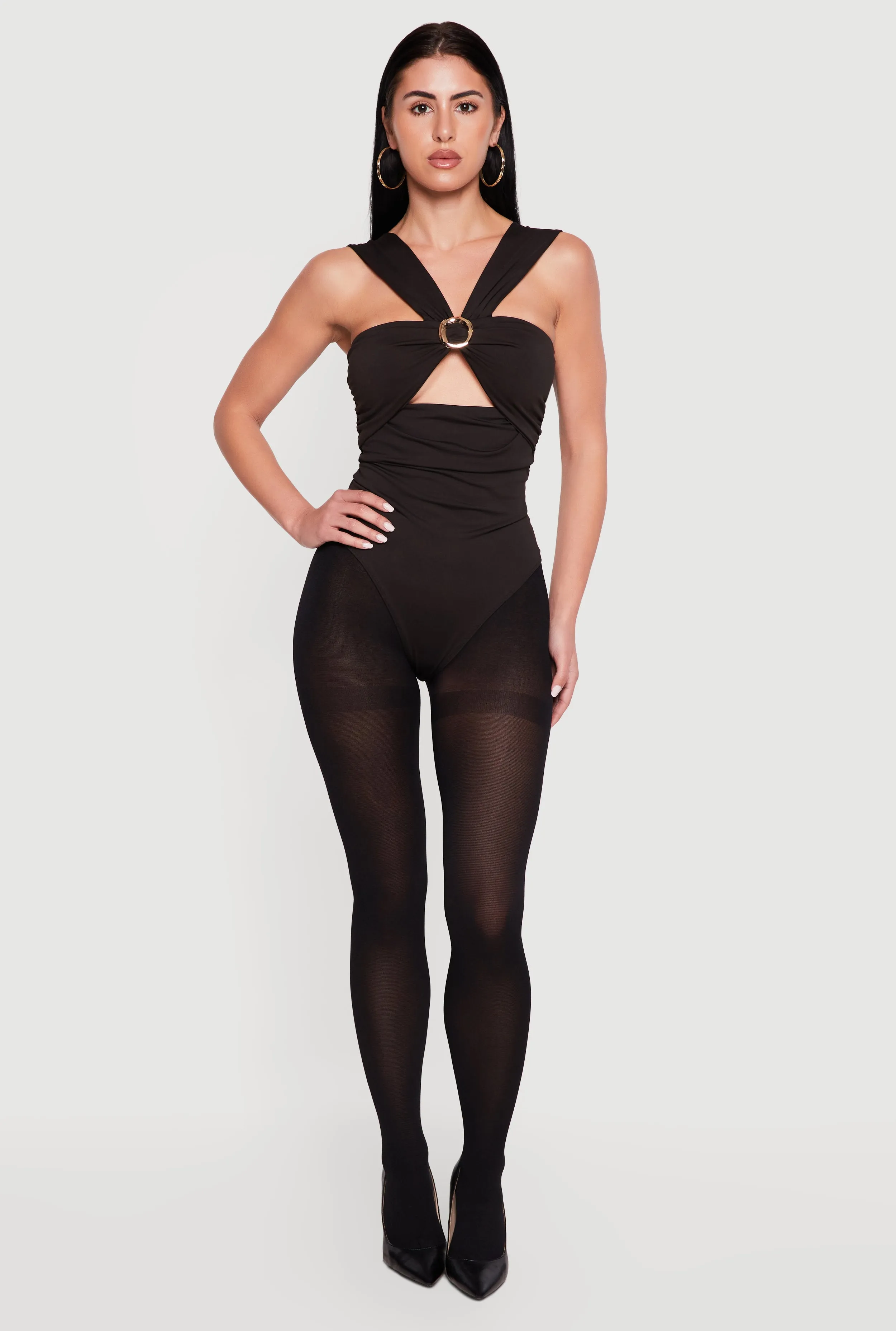 Metallic O Ring Detail Side Ruched Bodysuit sold by Rainbow product image thumbnail 2