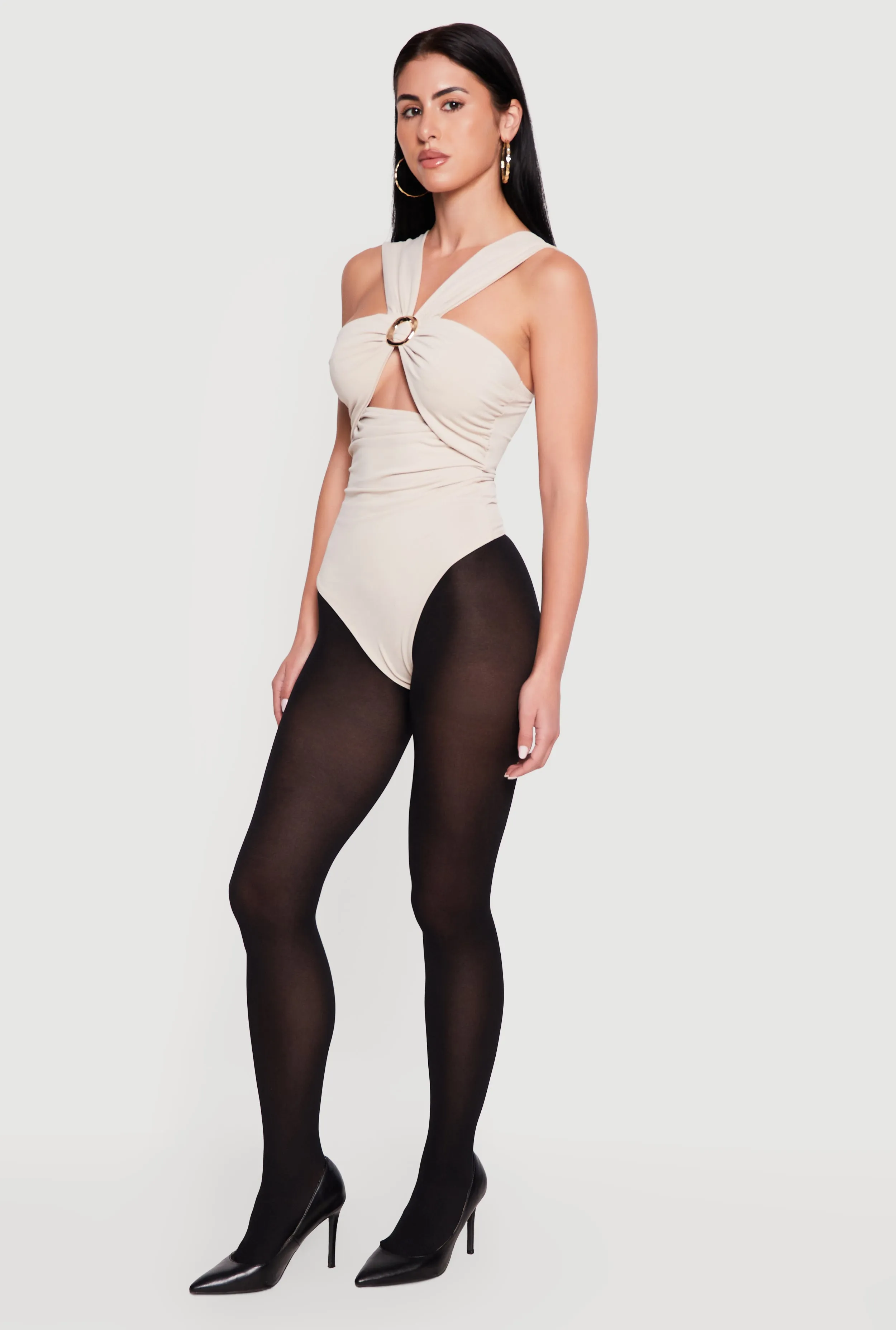 Metallic O Ring Detail Side Ruched Bodysuit sold by Rainbow product image thumbnail 3