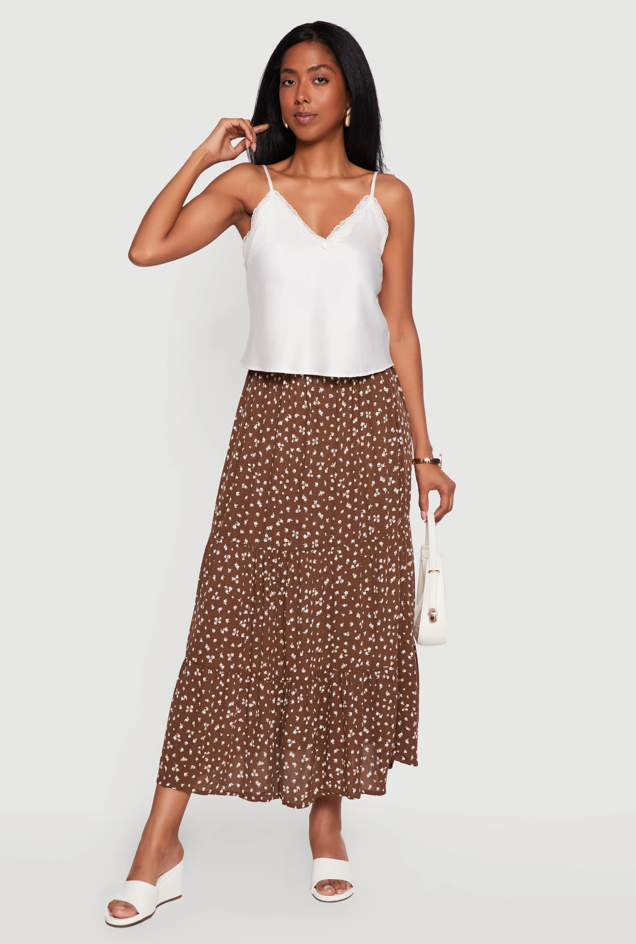 Ditsy Floral High Waisted Tiered Maxi Skirt sold by Rainbow product image thumbnail 2