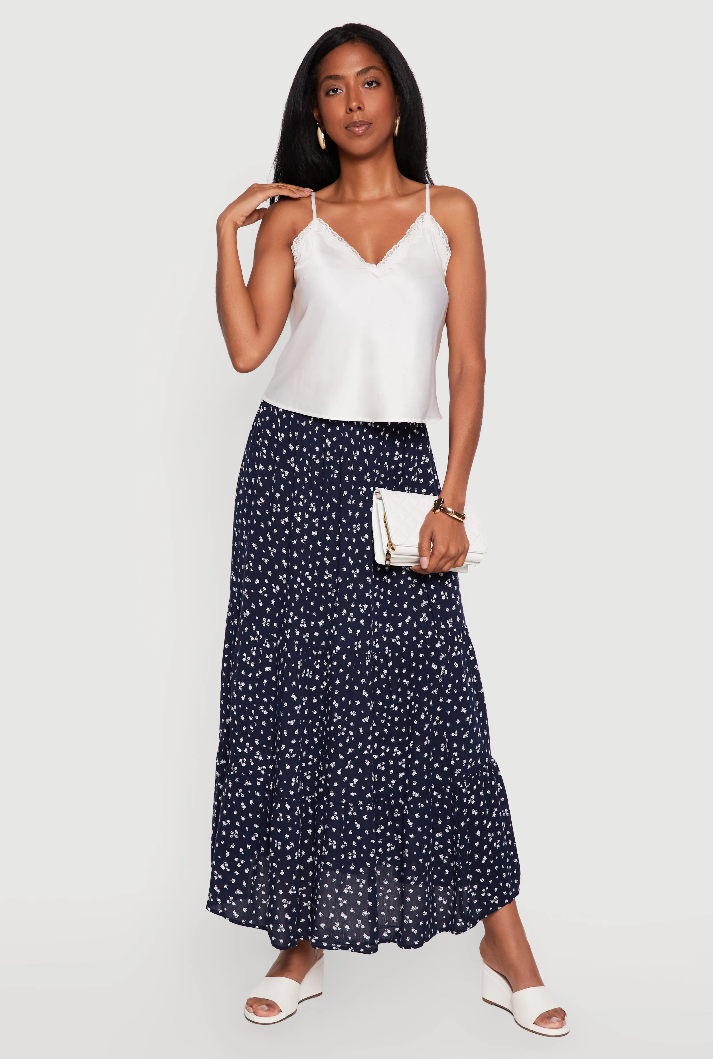 Ditsy Floral High Waisted Tiered Maxi Skirt sold by Rainbow product image thumbnail 3