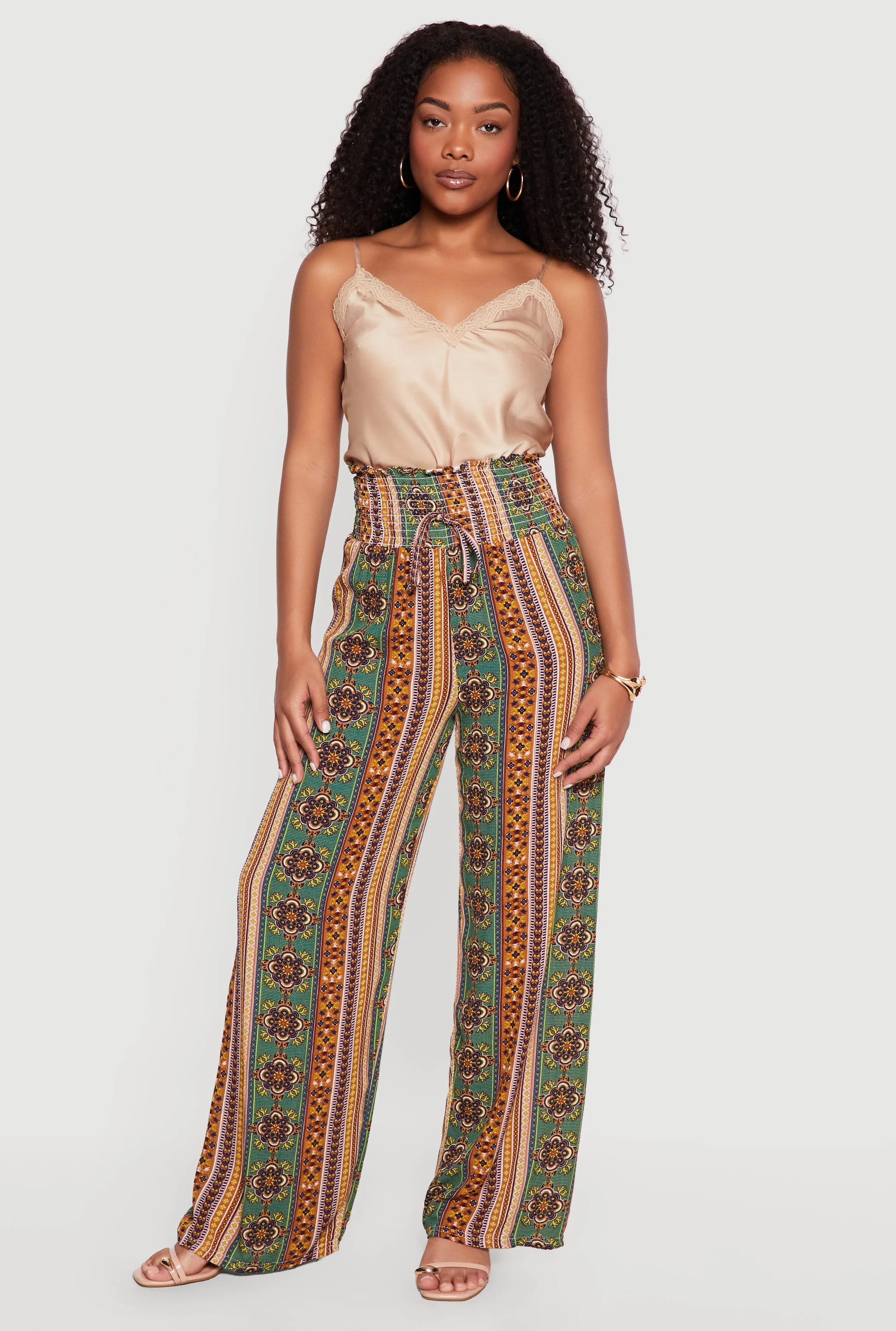Printed Pattern Smocked Waist Palazzo Pants sold by Rainbow product image thumbnail 5