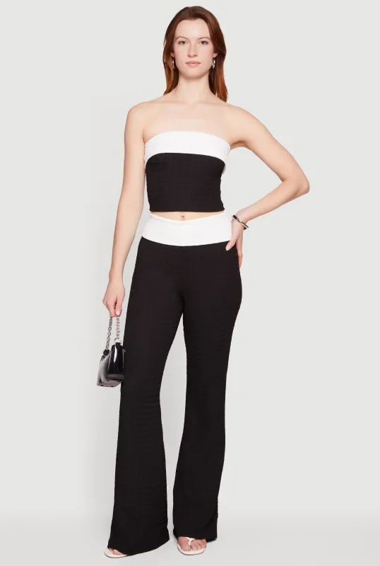 Contrast Trim Flare Leg Casual Pants made by Rainbow