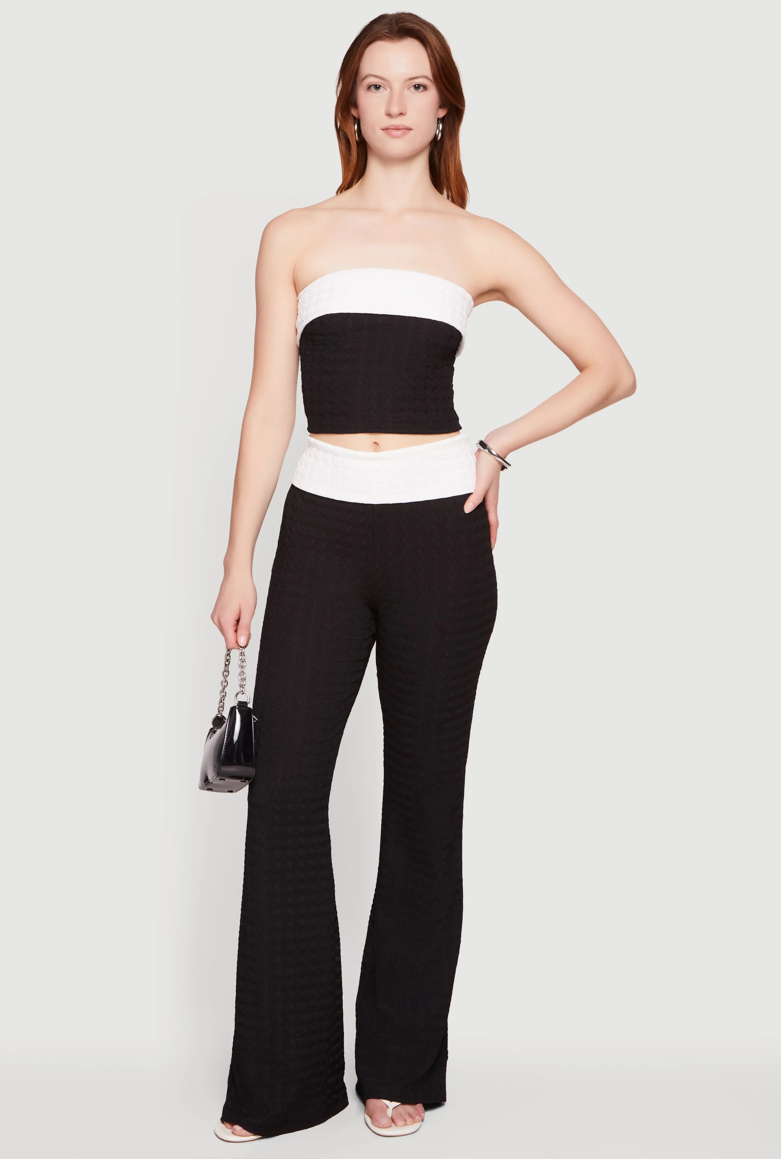 Contrast Trim Flare Leg Casual Pants sold by Rainbow