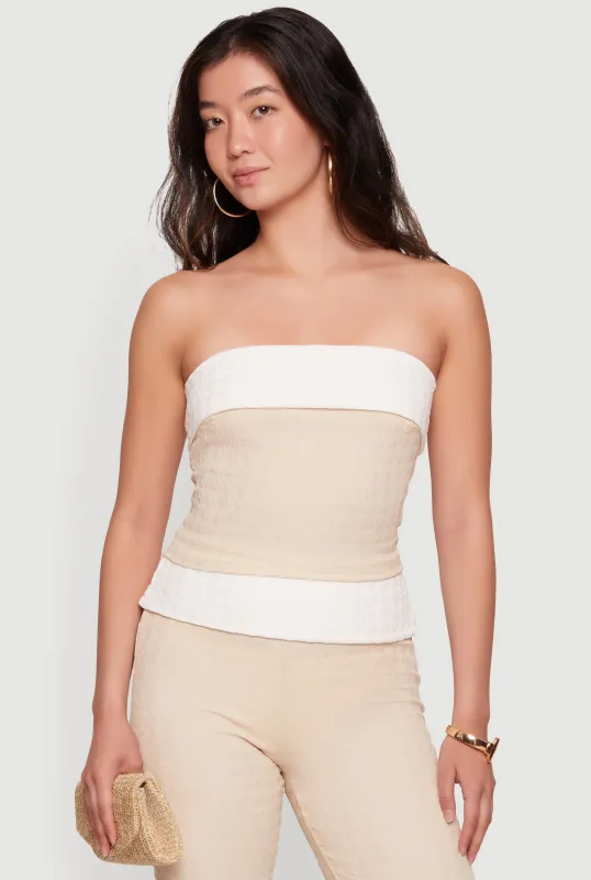 Textured Knit Contrast Trim Crop Tube Top made by Rainbow
