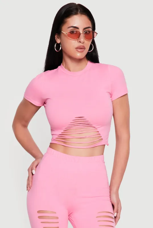 Laser Cut Short Sleeve Crop Top made by Rainbow