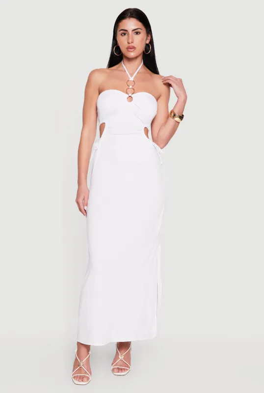 Cutout Detail O Ring Halter Maxi Dress made by Rainbow