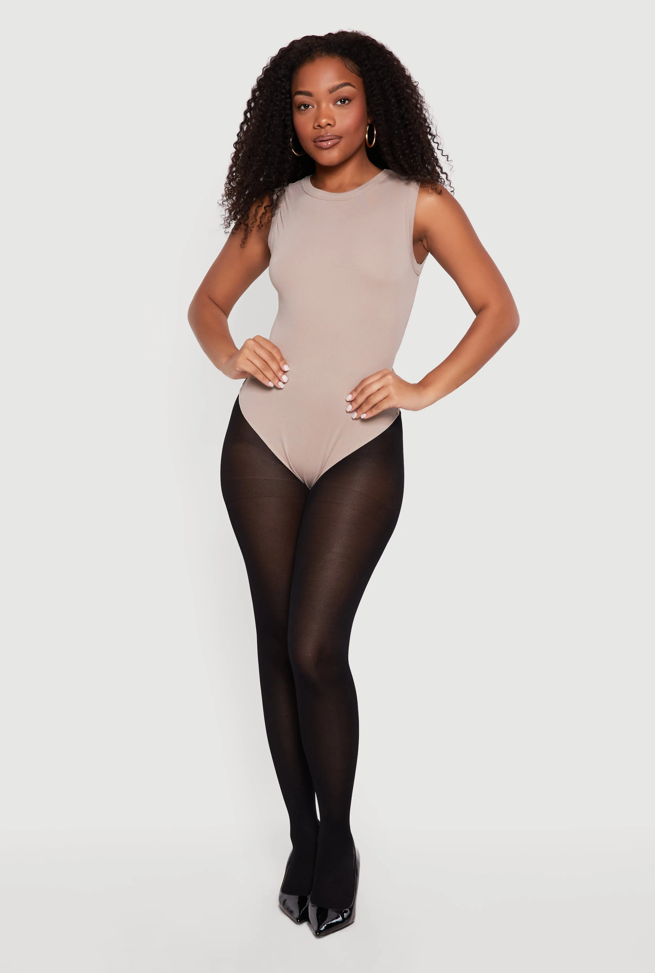 Basic Crew Neck Sleeveless Bodysuit sold by Rainbow