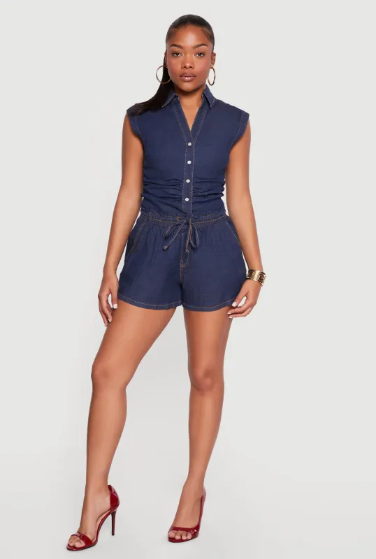 Chambray Paper Bag Waist Shorts made by Haute Monde
