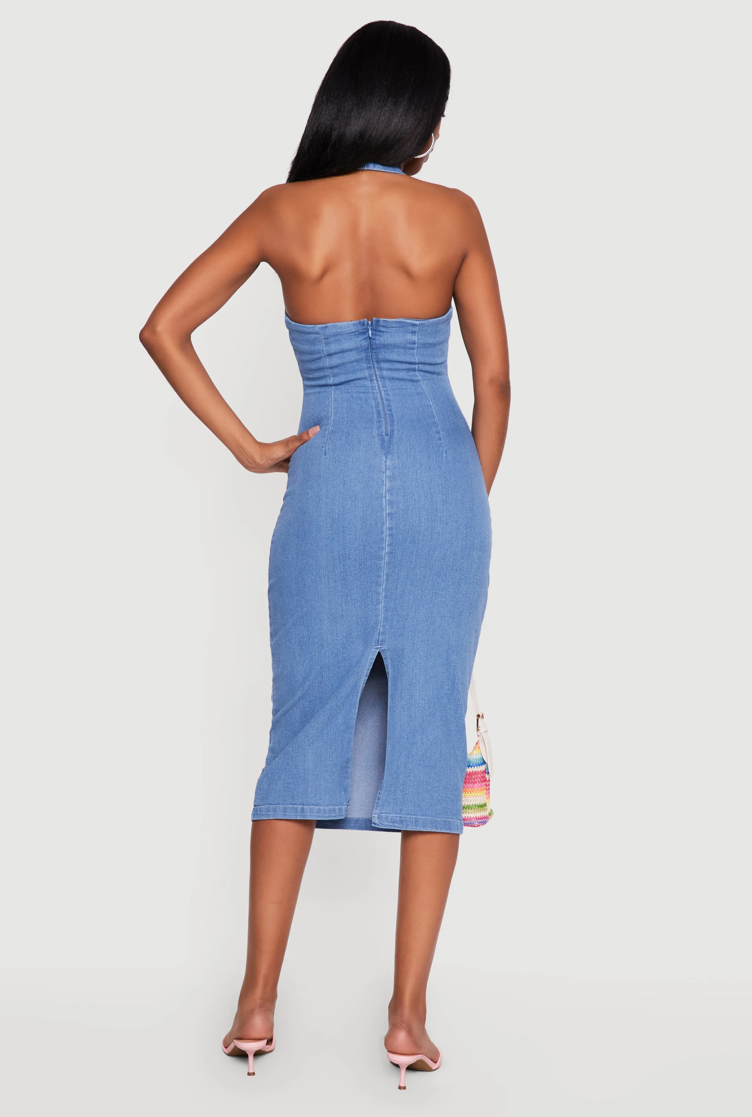 Metallic Keyhole Halter Neck Denim Dress sold by Rainbow product image thumbnail 3