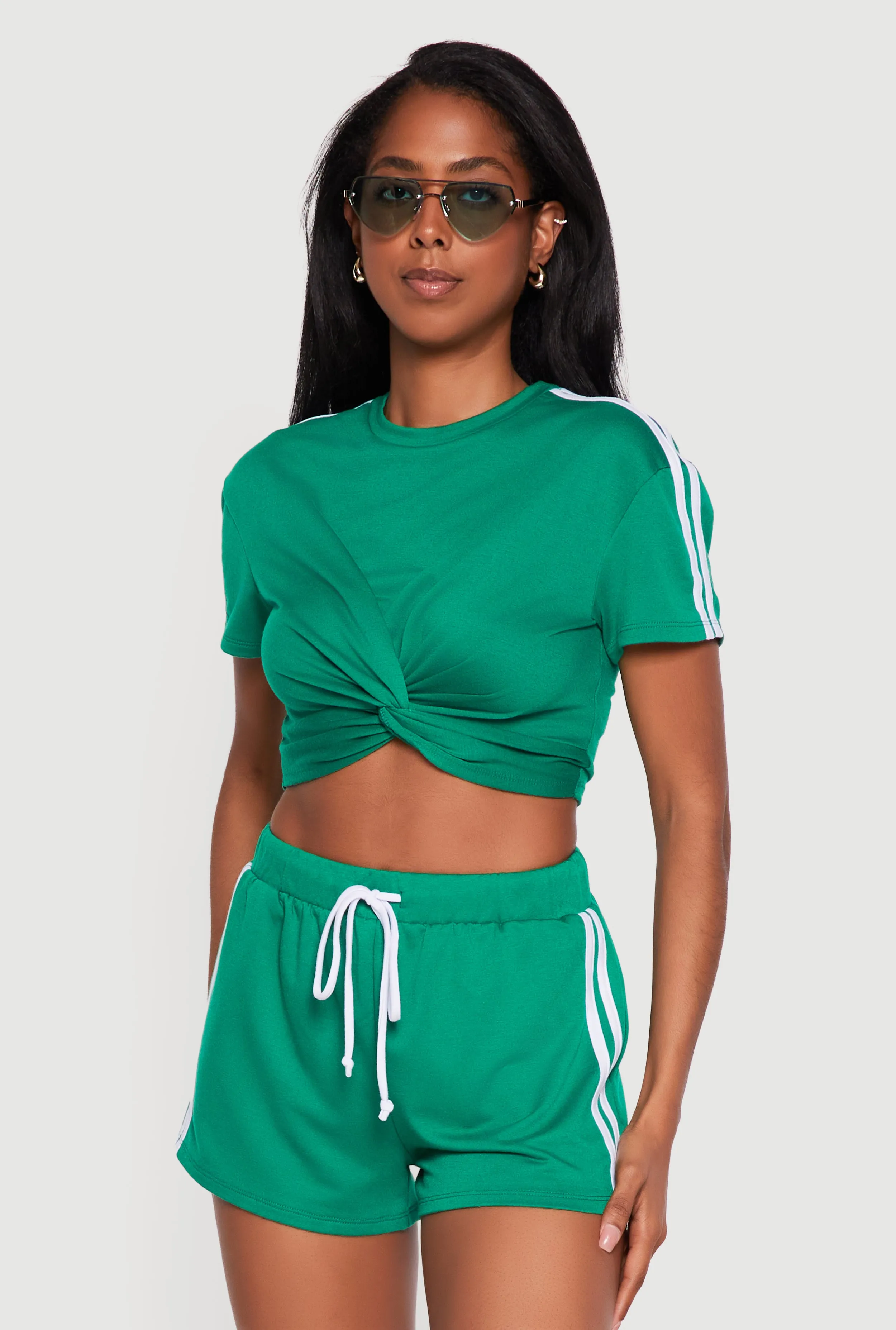Twist Front Varsity Striped Crop Top sold by Rainbow