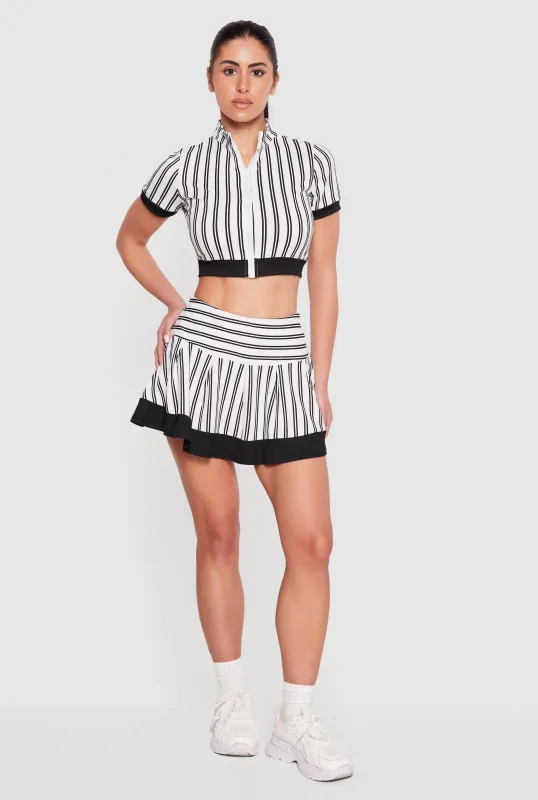 Contrast Trim Striped Pleated Tennis Skort made by Rainbow