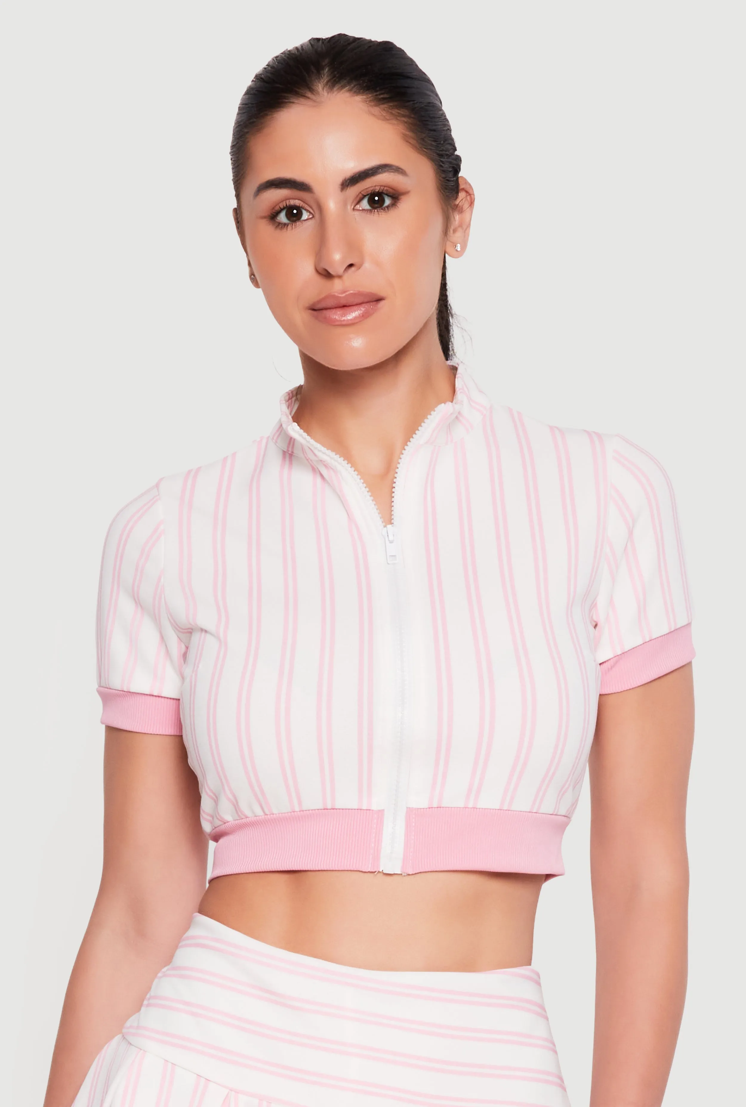 Contrast Trim Striped Zip Front Crop Top sold by Rainbow product image thumbnail 3