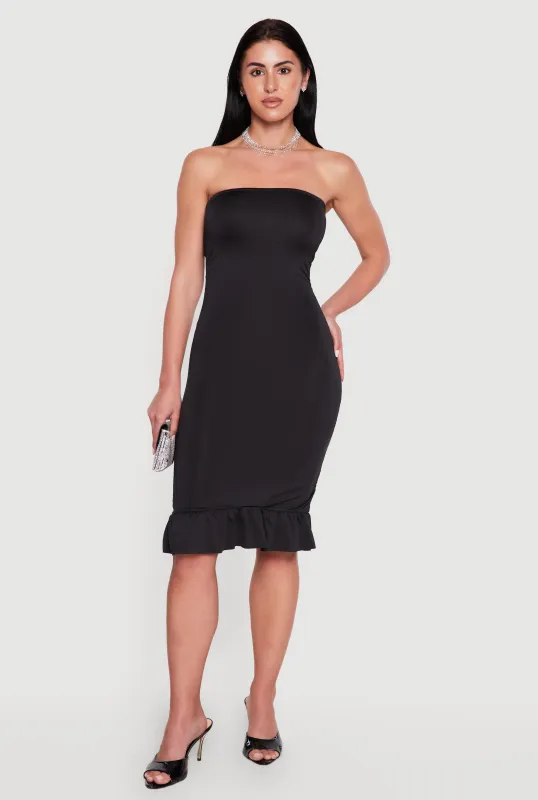 Ruched Tube Dress with Ruffle Hem made by Rainbow