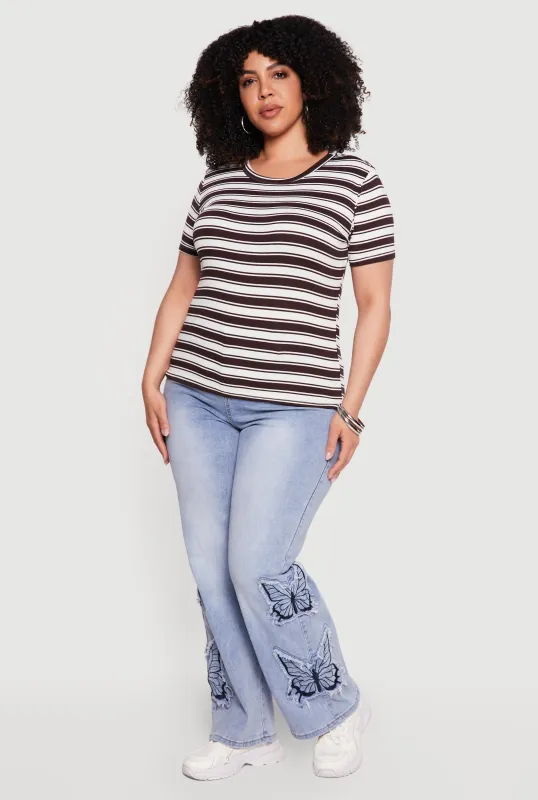 Plus Size Striped Short Sleeve Tee made by Rainbow