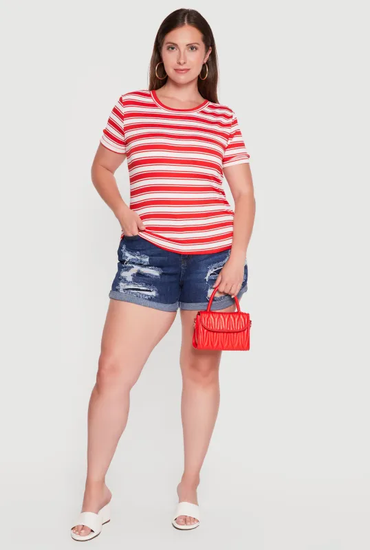 Plus Size Striped Short Sleeve Tee made by Rainbow